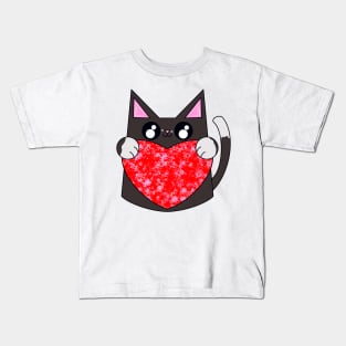 Socks The Black And White Pattern Cat With Valentines Heart Kids T-Shirt